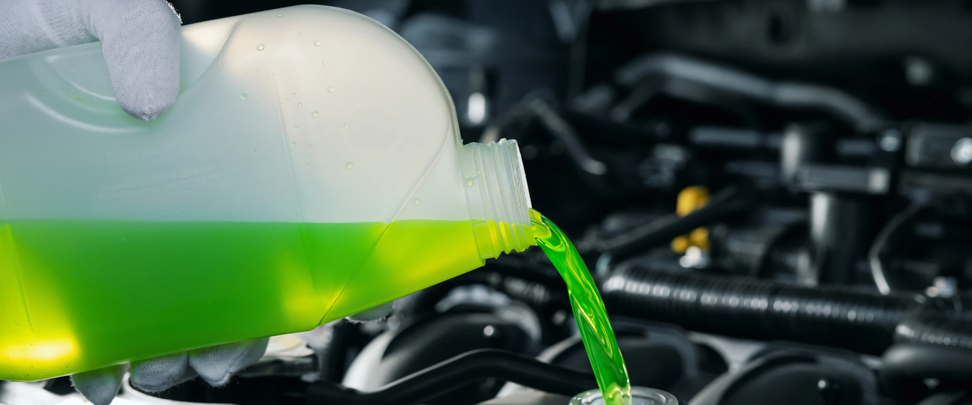 Engine coolant poured into reservoir